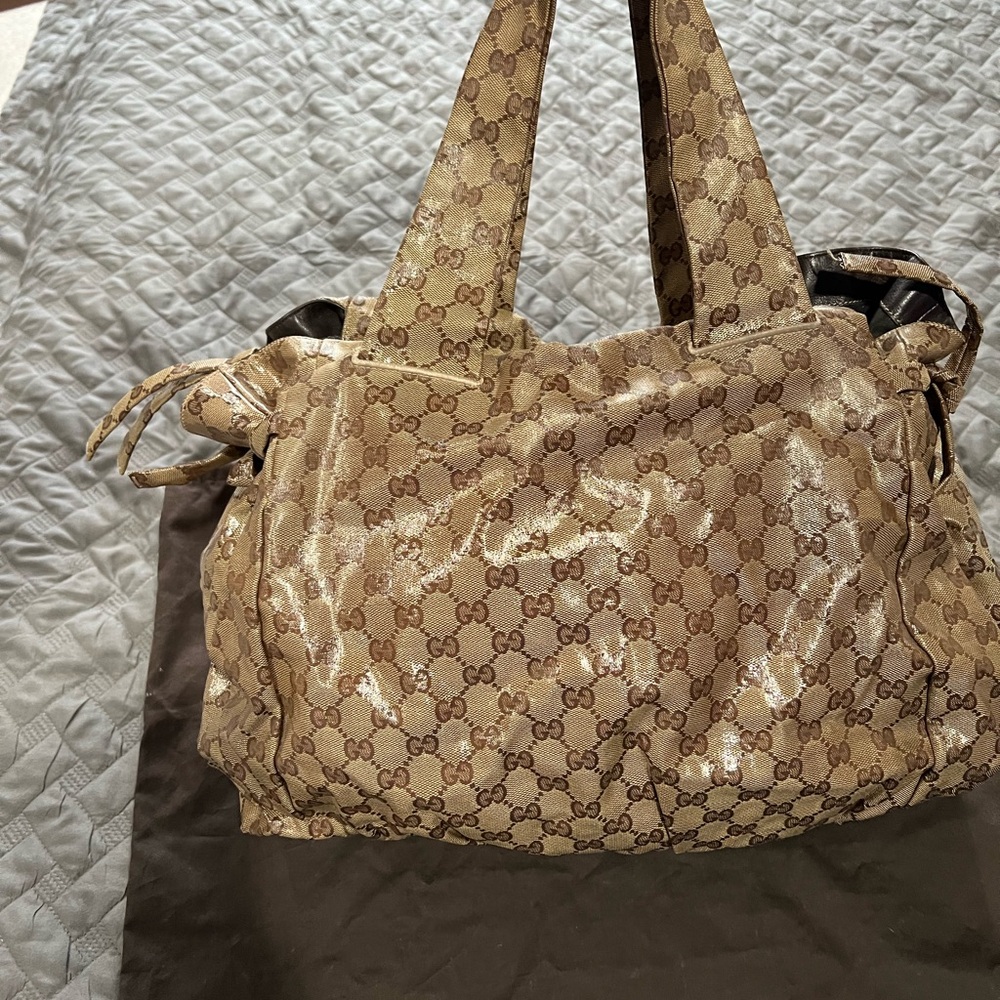 Gucci Hysteria Beige and BrownCrystal Large GG Water-resistant Shoulder Bag - Picture 16 of 16